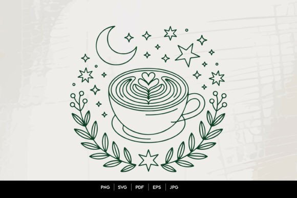 Download Celestial Latte Art Line Drawing SVG - Latte Collection